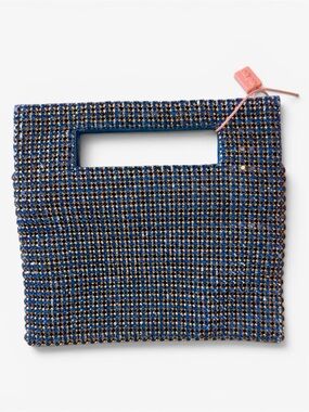 cult gaia Lucinda Nano Top handle Blue and Gold Beaded Cutout Handle Clutch